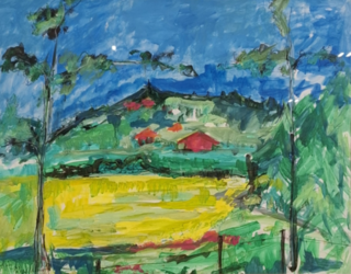 Acryl schilderij, Maya Wildevuur (1944-2023), Heidekas, 1991